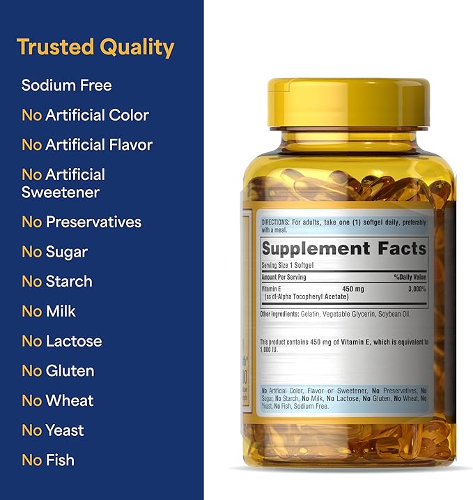 Puritan's Pride Vitamin E-450mg (10000IU) Vitamin Supplement for Immune System Function and Antioxidant Health Support 100 Rapid Release Softgels 2 Pack