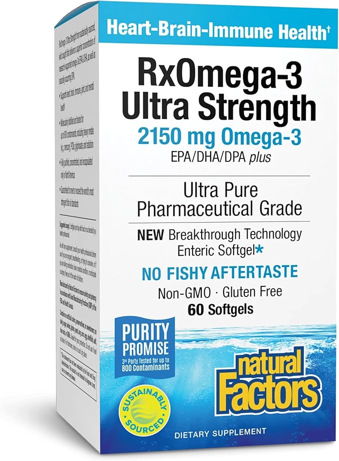 Natural Factors RxOmega-3 Ultra Strength - Brain &amp Heart Health Support - Eye Health Supplement with EPA &amp DHA - Supplement with Omega-3 Fatty Acids - 60 Softgels (30 Servings)