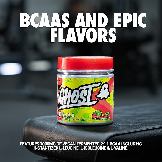 GHOST BCAA Powder Amino Acids Supplement Kiwi Strawberry - 30 Servings - Sugar-Free Intra Post &amp Pre Workout Amino Powder &amp Recovery Drink 7G BCAA
