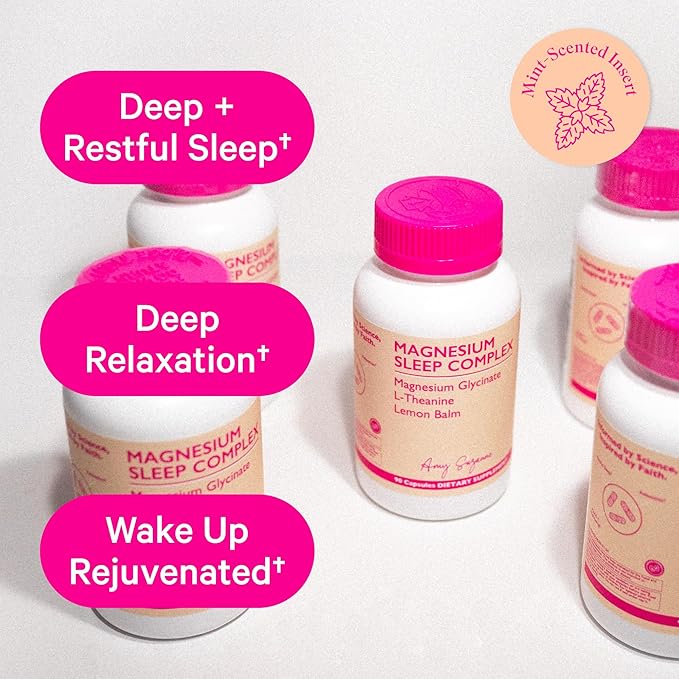 Amy Suzanne Magnesium Sleep Complex with L-Theanine and Lemon Balm - Melatonin-Free Sleep Support for Natural Calm and Relaxation - Magnesium Glycinate - 90 Capsules