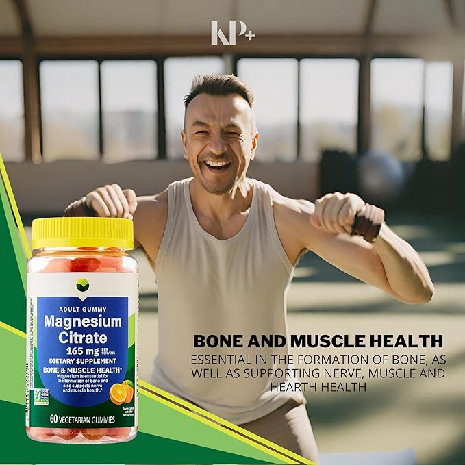 KP+ Magnesium Gummies | Magnesium Citrate 165 mg | 60 Vegetarian Gummies | Supports Bone Muscle &amp Nerve Health | Orange Flavor | Pack of 1