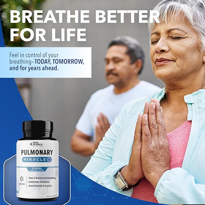 Pulmonary Miracle COPD Relief and Lung Detox Capsules to Clear Lungs &amp Aid Breathing - Lung Support Supplement with Vinitrox &amp GABA for Long-Term Cough &amp Respiratory Relief 60 Caps (Pack
