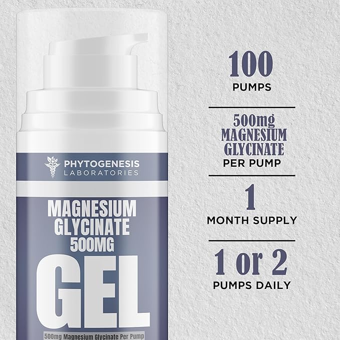 Topical Magnesium Glycinate Gel – 500mg Per Pump – High Absorption Transdermal Formula – Soothes Muscles - Supports Relaxation &amp Sleep – 4oz