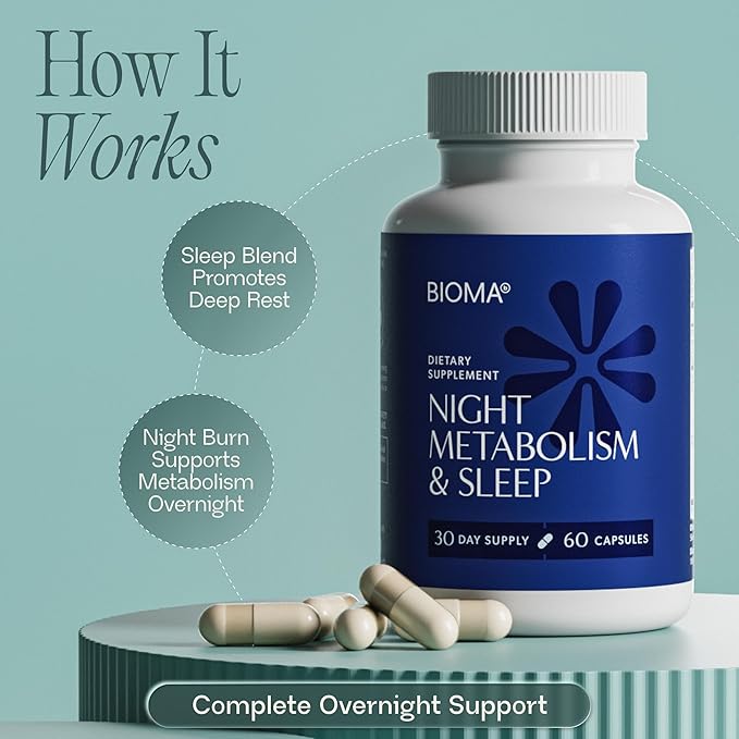 BIOMA Night Metabolism &amp Sleep - Supports Digestion Energy Metabolism &amp Restful Sleep with Melatonin Vitamin D Magnesium &amp More - 180 Capsules (3 Pack 90-Day Supply)