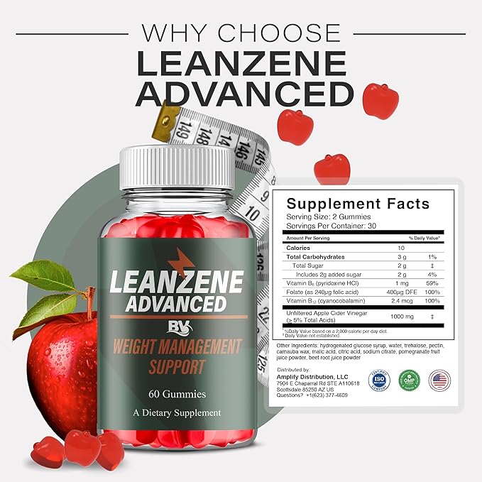 BLUE VIBE Leanzene Advanced Keto ACV Gummies Lean Zene Advanced Natural Keto Wellness Support Formula Gummies Leanzene Keto ACV &amp Overall Health Support Supplement (1 Pack - 60 Gummies)