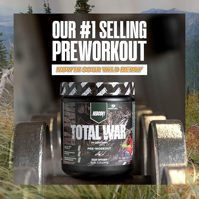 REDCON1 x Mossy Oak Total War Pre Workout Powder Sour Wild Berry - Beta Alanine + Citrulline Malate Keto Friendly Fast-Acting Preworkout for Men &amp Women with 320mg of Caffeine (30 Servings)