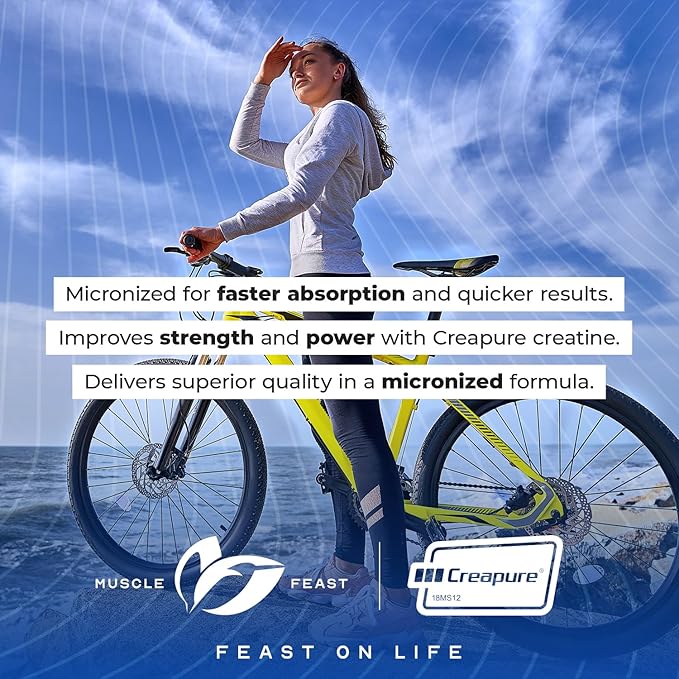 Muscle Feast Creapure - Micronized Creatine Monohydrate Powder | Premium Pre-Workout or Post-Workout | Creatine for Women &amp Men | Easy to Mix Vegan Gluten-Free Safe and Pure (Unflavored 250g)
