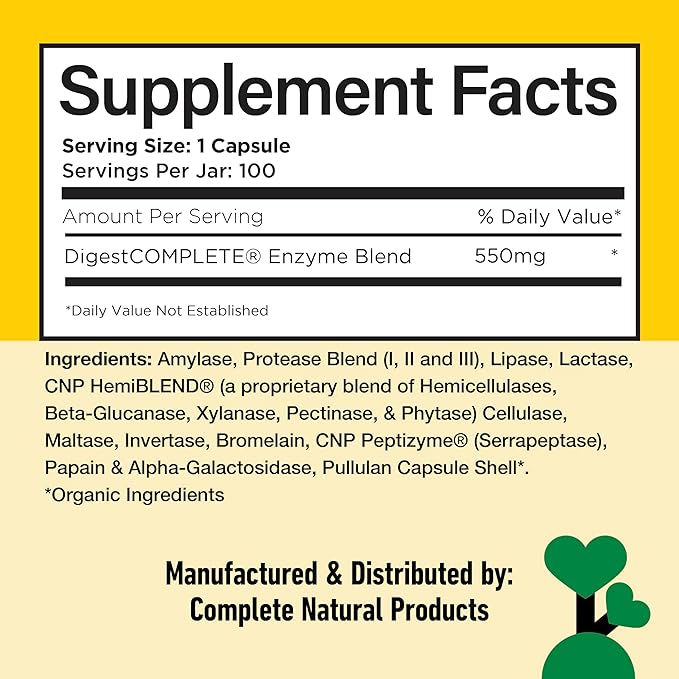 Complete Natural Products Organic Papaya Enzymes 100 Capsules &amp Digestive Enzymes 100 Capsules Bundle