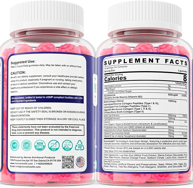 2 Pack - Nicotinamide 500mg Gummies NAD+ Supplement for Women &amp Men w/ Collagen Peptides (Flush Free Niacin) Vitamin B3 Niacinamide for Anti-Aging NAD+ Levels Longevity Focus &amp Brain Sug