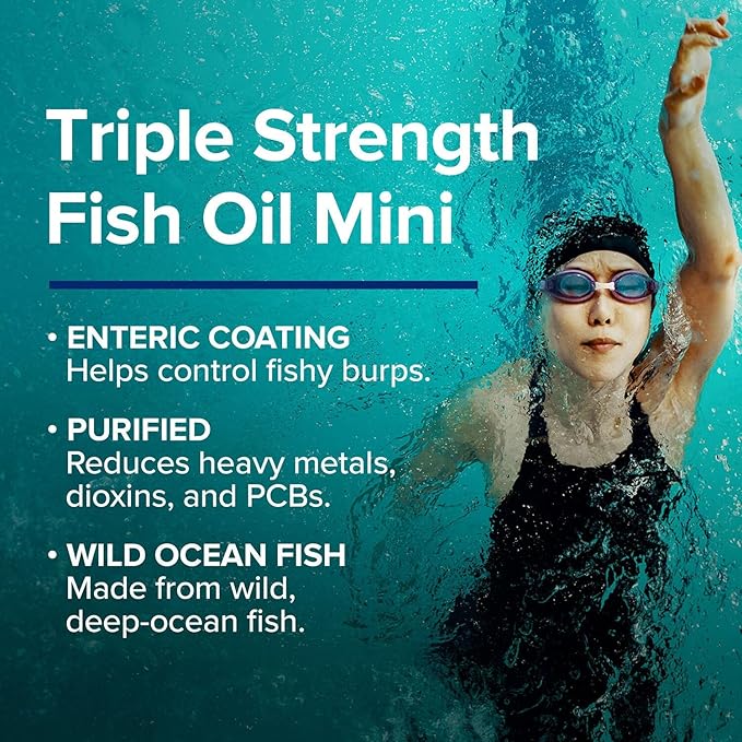 GNC Triple Strength Fish Oil Mini Omega 3 Supplement 1000mg EPA and DHA Supports Heart Brain Skin Eye and Joint Health 60 Mini Softgels