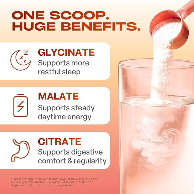 GoBiotix Magnesium Glycinate Powder – Cortisol Supplements for Women and Men – High Absorption Magnesium Complex Calm Supplement with Citrate Malate – Sugar Free – 420 mg 60 Servings - Peach Tea