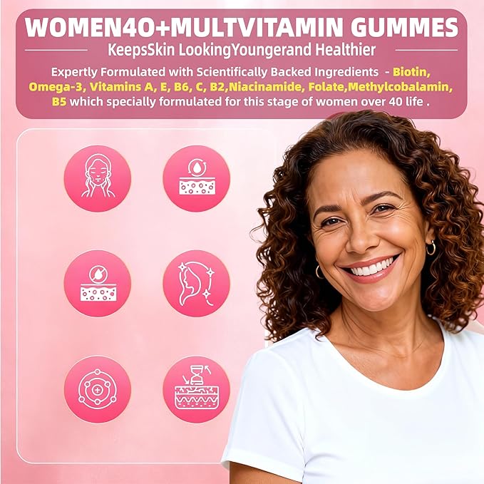 Multivitamin for Women Gummies for 40+ with Omega-3 Niacinamide B-Complex Lutein Iron Choline Phosphatidylserine Vitamin D3 for Skin Hair Energy Immune Bone - Vegan Sugar Free 120Cts