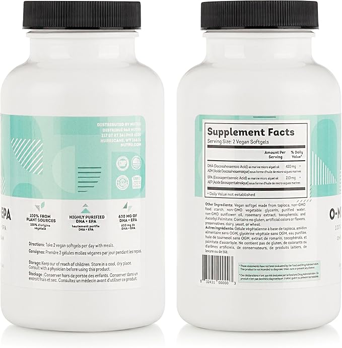 O-Mega-Zen3 +EPA Vegan Omega 3 Supplement - Fish Oil Alternative - Premium Marine Algal Based Omega-3 DHA and EPA Fatty Acids - Carrageenan Free - 120 Softgels