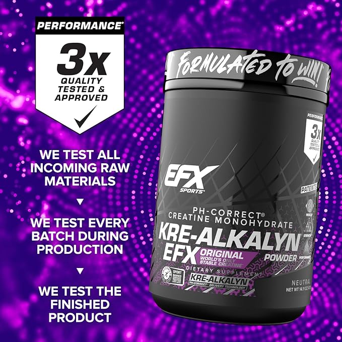 EFX Sports Kre-Alkalyn EFX Powder | pH Correct Creatine Monohydrate Powder Supplement | Strength Muscle Growth &amp Performance | 266 Servings (Unflavored)