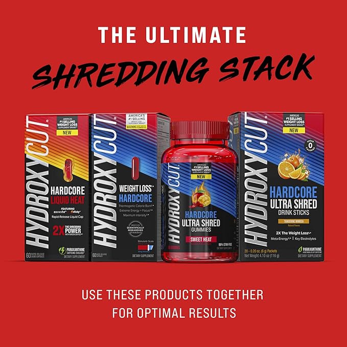 Hydroxycut Hardcore Ultra Shred Gummies Sweet Heat - 99% Stimulant Free - Includes Capsaicin &amp B Vitamins - For Women &amp Men