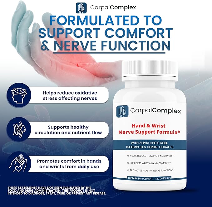 Carpal Complex – Carpal Tunnel Nerve Support Supplement – Alpha Lipoic Acid + B Complex – Helps Reduce Tingling &amp Numbness – 120 Capsules