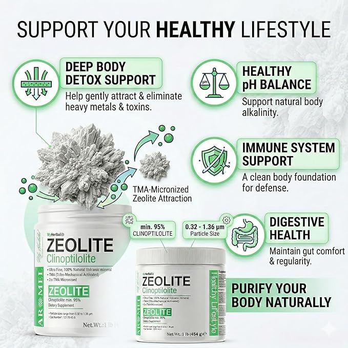 Zeolite Powder | 1 Pound - 454 g | Ultra FINE Less-Than 1 µm | Clinoptilolite 95% | 3X Activated | Safe Gentle &amp Effective Energy | Original Zeolite Powder (454 Servings) | Myherbalid