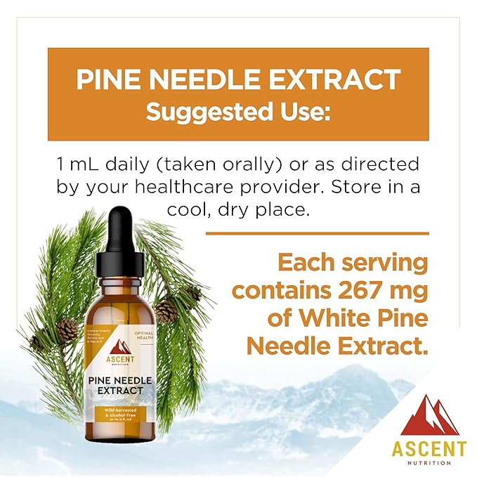 Ascent Nutrition Pine Needle Extract | Contains Naturally Occurring Shikimic Acid &amp Vitamin C | Wild-Harvested &amp Alcohol-Free | 30ml