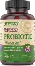 DEVA Vegan Probiotic Supplement - Pre Pro and Postbiotics for Digestive Health 5 Billion CFU Soil-Based Spore-Forming Dairy Free FOS Prebiotics for Women and Men Vegan Capsules 90 Count