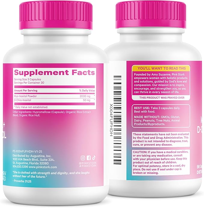 Pink Stork Inositol Supplement for Women 40:1 Myo-Inositol &amp D-Chiro Inositol Hormone Balance for Women Healthy Ovulation &amp Fertility Support Cycle Regularity 30 Servings