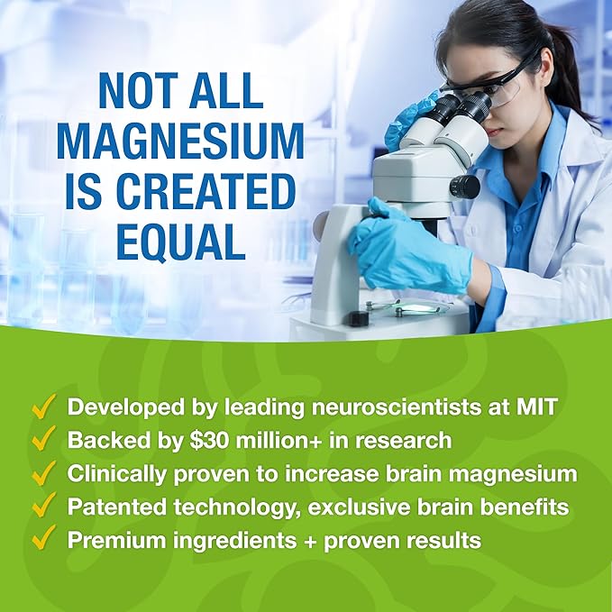 Magtein - Magnesium L-Threonate Supplement Memory Focus Sleep &amp Brain Health Formula for Men &amp Women Cognitive Support for Adults Clinically Researched - 60 Veg Capsules