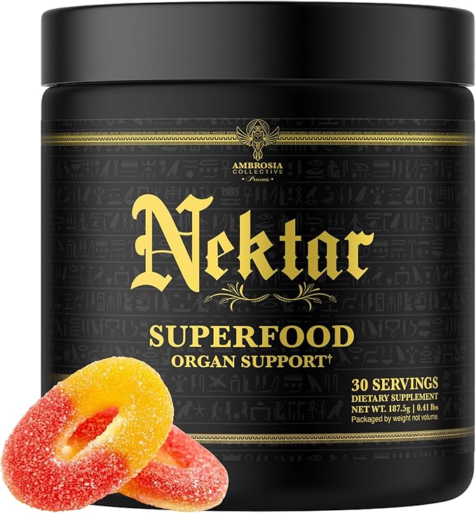 Ambrosia Superfood Organ &amp Cycle Support Powder | Liver &amp Kidney Support with Milk Thistle Red Yeast Rice &amp CoQ10 | 13 Superfood Ingredients | 30 Servings | Sour Gummy Candy