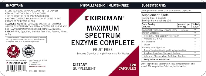 Maximum Spectrum Enzyme Complete 120 Capsules Kirkman Labs