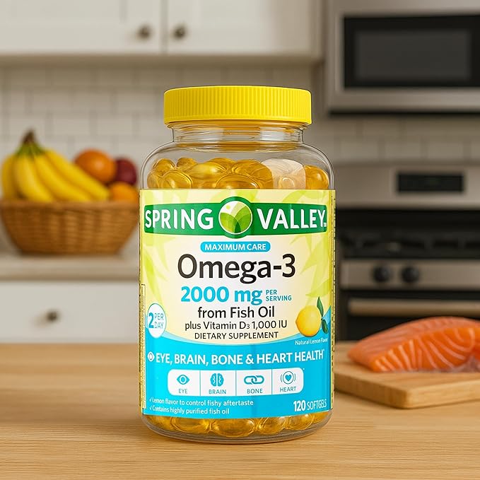 Spring Valley Omega-3 from Fish Oil 2000 mg for Eye Brain Bone &amp Heart Health Dietary Supplement Softgels 120 Count Bundle with Luall's 45 Diabetes Decoded