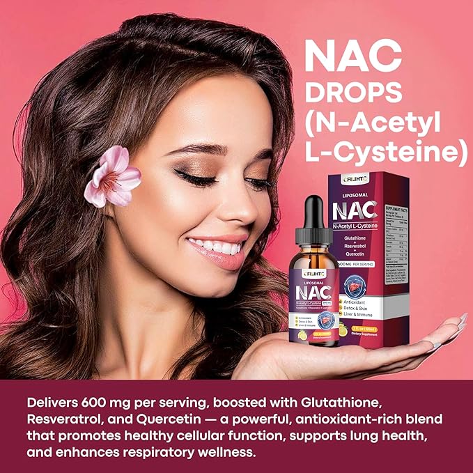 Liposomal Liquid NAC Supplement N-Acetyl Cysteine Drops N Acetyl Cysteine 600mg with Glutathione Resveratrol &amp Zinc for Adults &amp Kids Liver Lung Antioxidant Immune &amp Skin Health Lemon 2