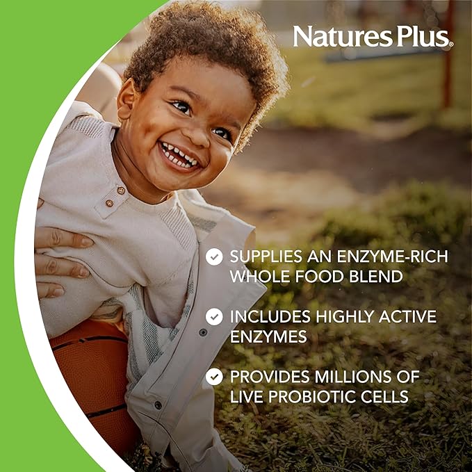 NaturesPlus Animal Parade Tummy Zyme Children’s Chewable Tropical Fruit Flavor - 90 Animal-Shaped Tablets - Contains Live Probiotics - Vegetarian Gluten Free Sugar Free - 90 Servings