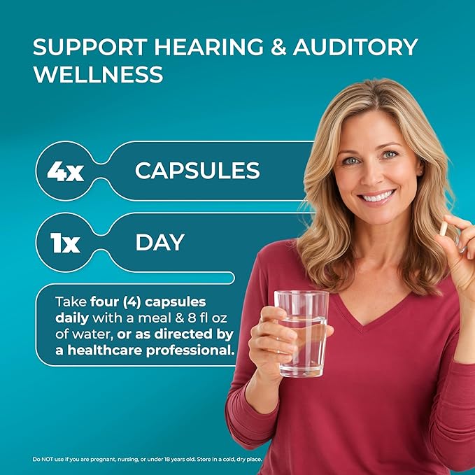 PUREHEALTH RESEARCH Hearing Support Forumla - Ear Health Supplement - Calm Ear Support &amp Auditory Health - with Ginkgo Biloba Green Tea Extract Acetyl L-Carnitine L-Cysteine &amp More - 120 Ca