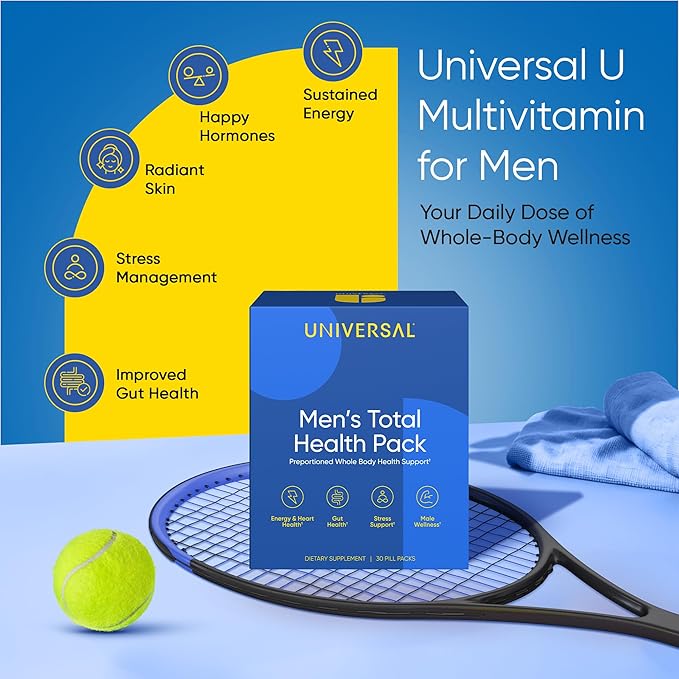 Men's Total Health Daily Vitamin Packs - 22 Essential Minerals &amp Vitamins for Men All-in-One Multivitamin Supplement for Energy Stress Support Heart Gut Health with Krill Oil Adaptogens - 30