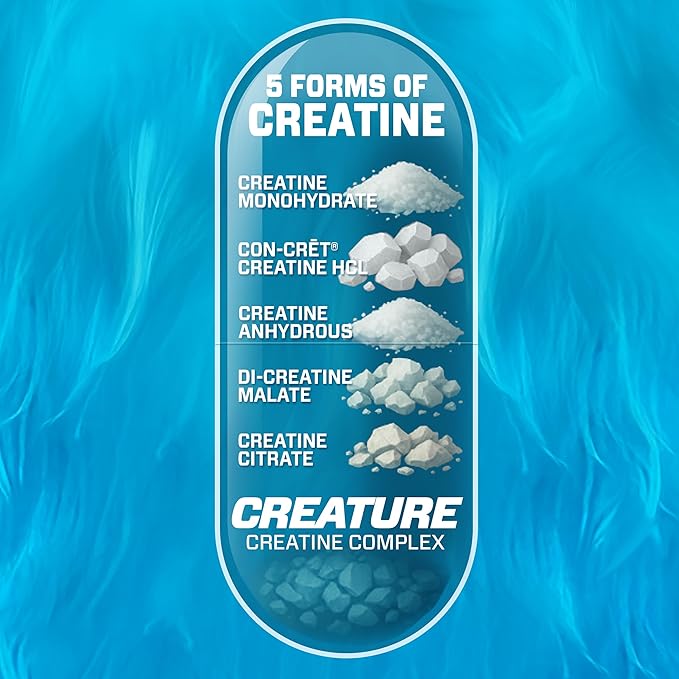 CREATURE® Creatine Complex - Creatine Monohydrate Capsules with 5 Types of Creatine Including Con-Crēt® Creatine HCL Promotes Muscle Strength Endurance Brain Health 180 Veggie Caps Pack of 2.