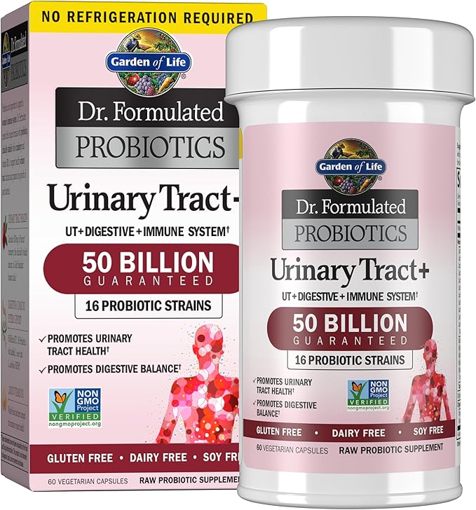 Garden of Life Dr. Formulated Probiotics Urinary Tract+ - 50 Billion CFU - Supports Digestive Immune &amp Urinary Tract Health - Shelf Stable - 60 Vegetarian Capsules