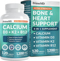 4-in-1 Calcium 1200 mg with Vitamin D3 K2 - Extra Strength Calcium Supplements for Women &amp Men with D3 K2 Vitamin 5000 IU - Everyday Vitality Supplement - Vegan-Friendly Gluten-Free Non-GMO (120