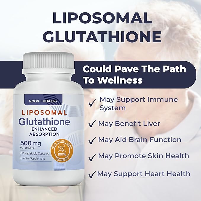 Liposomal Glutathione Non-GMO Gluten Free 500mg Supplement - May Provide Immune Support Liver Detox Brain Health and Heart Health - 60 Glutathione Capsules