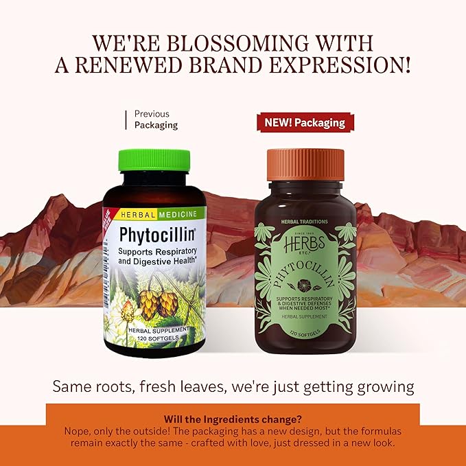 Herbs Etc. Phytocillin - Respiratory &amp Digestive Health Support Supplement - Herbal Formula to Support Digestion - Support Healthy Breathing - 120 Softgels (120 Servings)