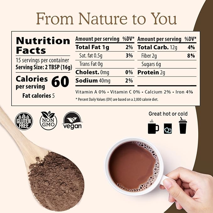Real Mushrooms Organic Hot Chocolate Mix with Reishi Turkey Tail Chaga Shiitake Maitake – Cacao Powder Organic Mushroom– 5 Defenders Mushroom Cacao Powder Vegan Gluten-Free 15 Servings