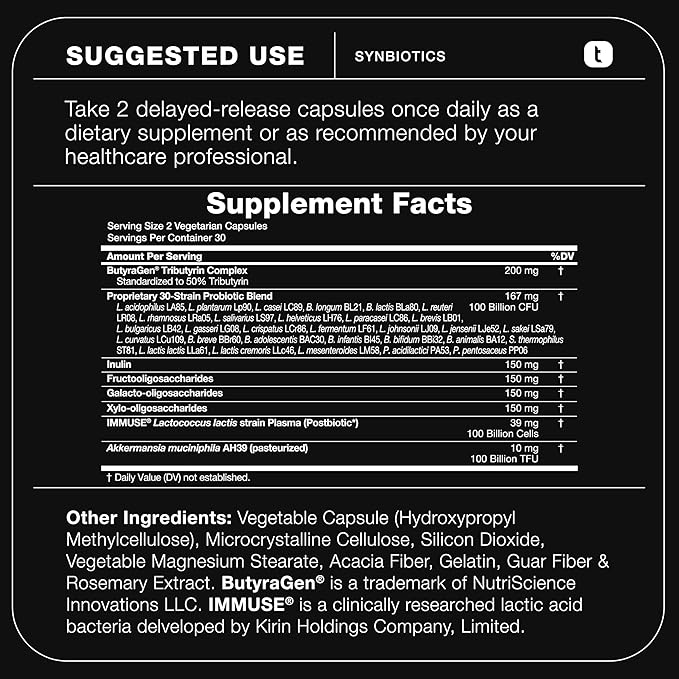 Toniiq Prebiotics and Probiotics – 200B CFU Synbiotic with Postbiotics IMMUSE® &amp ButyraGen® – 30 Strains for Gut &amp Digestive Health – Shelf-Stable – Third-Party Tested – 60 Capsules