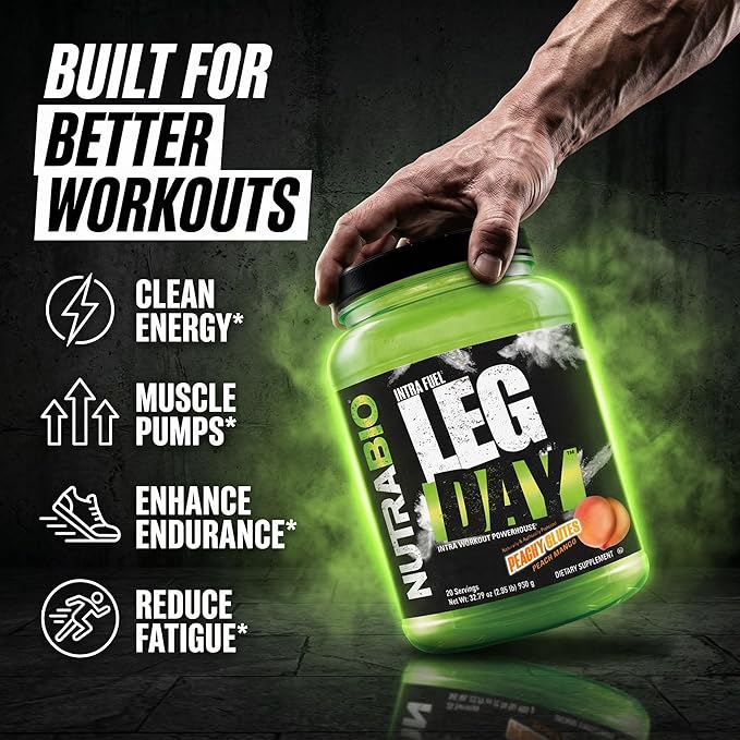 NutraBio Leg Day Intra Workout Powder - Advanced Carb Supplement with Cluster Dextrin &amp Electrolytes - Carb Powder with EAAs/BCAAs - Cyclic Dextrin for Performance - Peach Mango - 20 Servings
