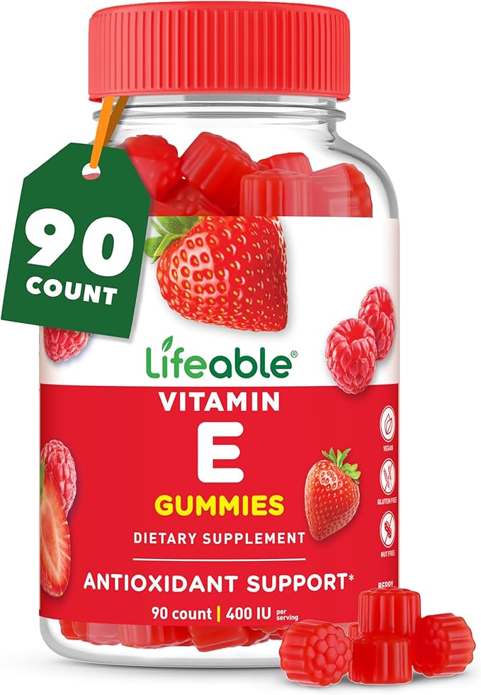Lifeable Vitamin E Gummies | 400 IU | Great Tasting Vitamin E Supplements | Skin Eye Health and Immune Function Support | VIT E for Adults Men Women | 90 Gummies