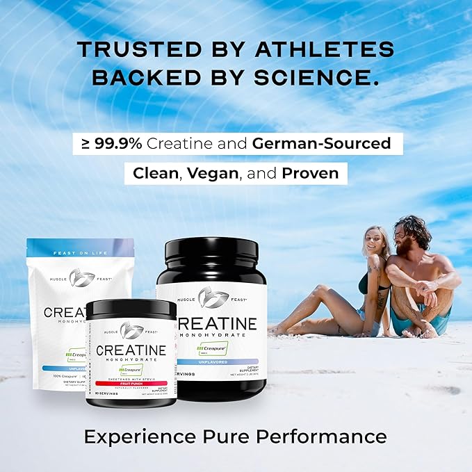 Muscle Feast Creapure Creatine Monohydrate Powder Vegan Keto Friendly Gluten-Free Easy to Mix Muscle Recovery Supplement Creatine for Muscle Growth Flavored Creatine Natural Fruit Punch 300g