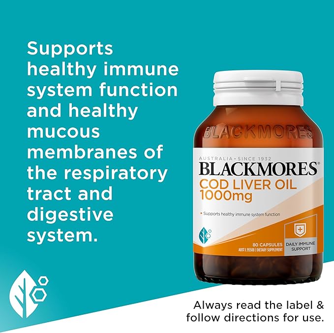 Blackmores Cod Liver Oil 1000 mg 80 Capsules Vitamin A + Vitamin D + Omega-3 Made in Australia