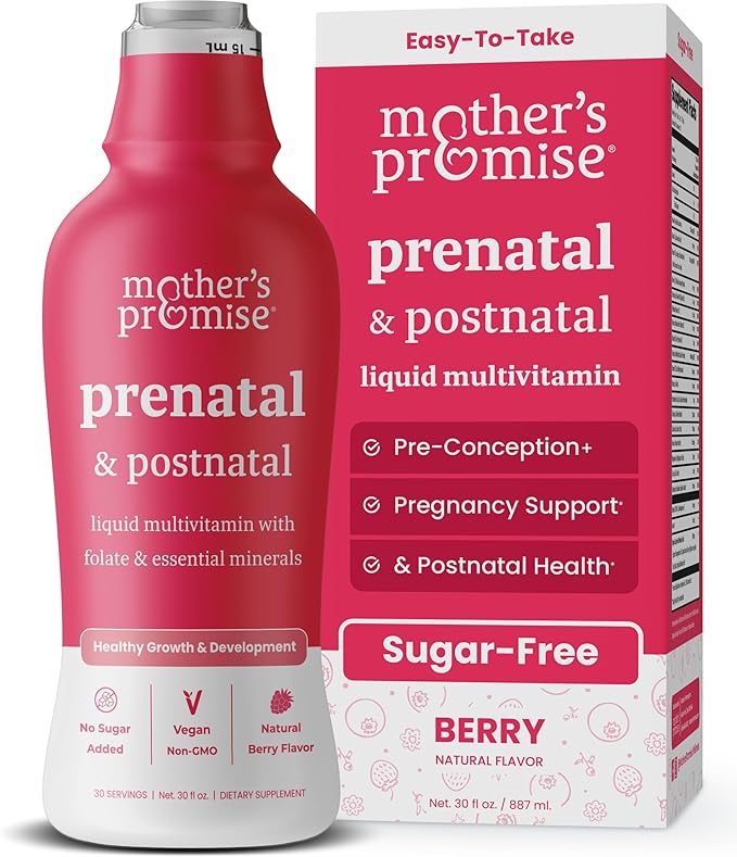 Mother's Promise Prenatal &amp Postnatal Multivitamin for Women | Sugar Free Liquid Prenatal Vitamins for Women with Folate Choline &amp Organic Fruits for Preconception Pregnancy &amp Nursing |