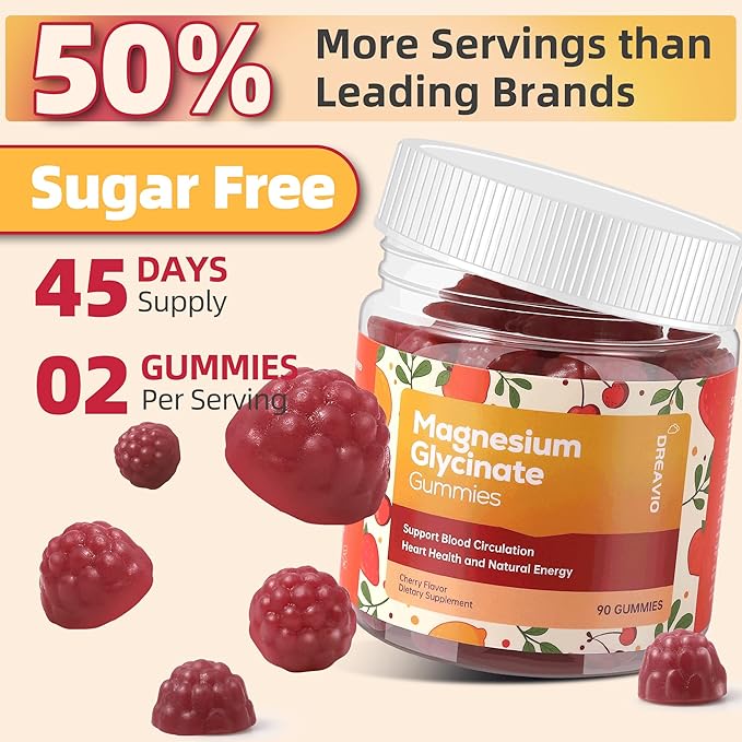 DREAVIO 90 Count Magnesium Glycinate Gummies w/Ashwagandha Supplement - Sugar Free Zinc Magnesium Glycinate Supplement Ashwagandha Gummies for Adults