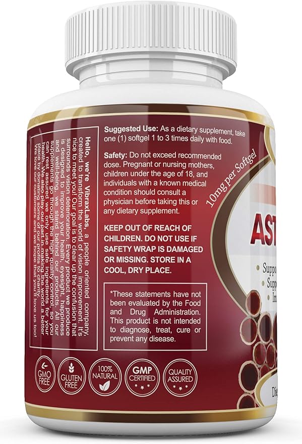 Astaxanthin 10mg Supplement/Best Pure Antioxidant from Microalgae Helps Skin Care &amp Eye Arthritic Joints Healthy Aging Boosting Energy 120 Non-GMO Softgels - Premium Astaxanthin Supplements