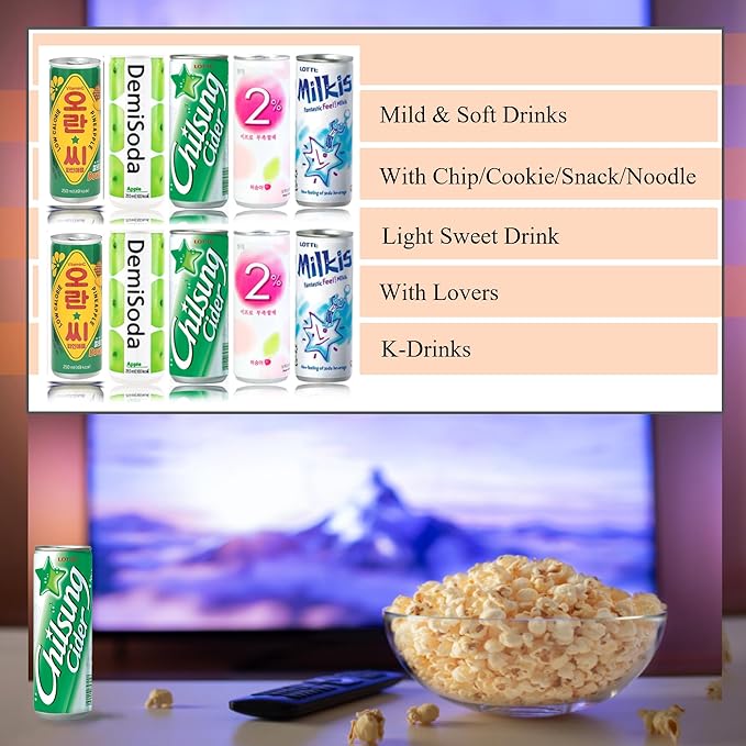 FRKR Korean 10 &amp12 Drinks Assortment Gift Box [Chilsung Cider/Mikis/Demisoda/Banana Milk/McCOL/MoguMogu/2%/SacSac/Etc.] Soft Drinks + Real Fruit Drinks + Energy Drinks (10 Movie Night)