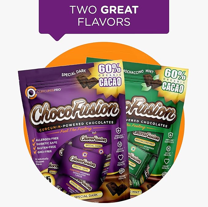 curcuminpro ChocoFusion Special Dark 2 Pack | The World's Only BioSoluble Curcumin | Made from Organic Turmeric | Vegan Allergen Free Sugar Free Keto Friendly Organic Non-GMO Chocolates