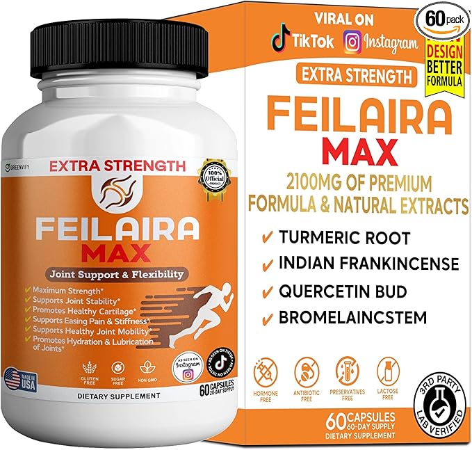 Feilaira Max Extra Strength Joint Support Supplement 1500mg Glucosamine 60 Capsules 20 Day Supply (1)