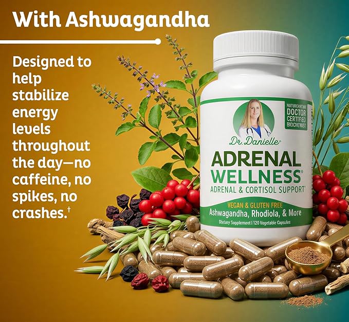 Adrenal Wellness Ashwagandha &amp More - Organic Mind Body Support by Dr. Danielle 120 Capsules